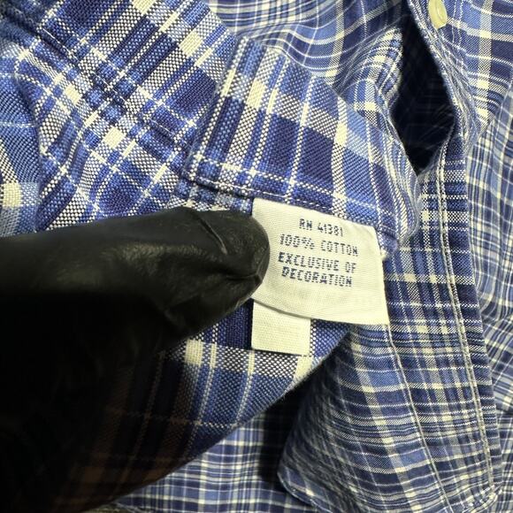 Ralph Lauren Shirt Men's Large Blue Plaid Long Sleeve Button Down Brown Pony - Picture 5 of 14